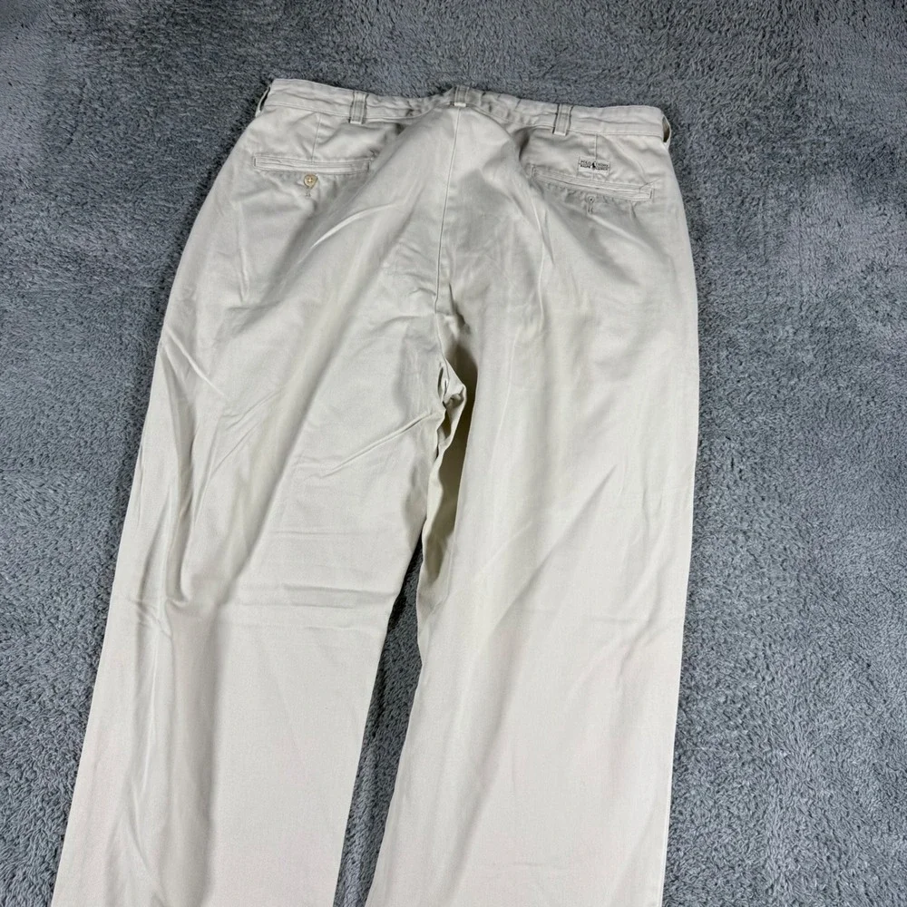 VTG Polo Ralph Lauren Andrew Pant Men 38x34 Tan Double Pleated Chino USA Fabric